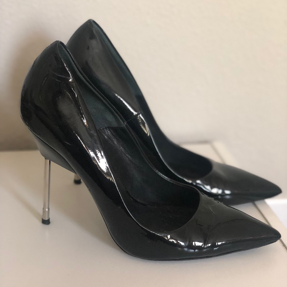 Kurt Geiger Black Patent Leather Pointed Toe Stiletto Heels